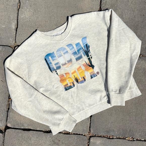 Ariat Sweaters - Ariat Cream Cowboy Graphic Cropped Women's Sweater